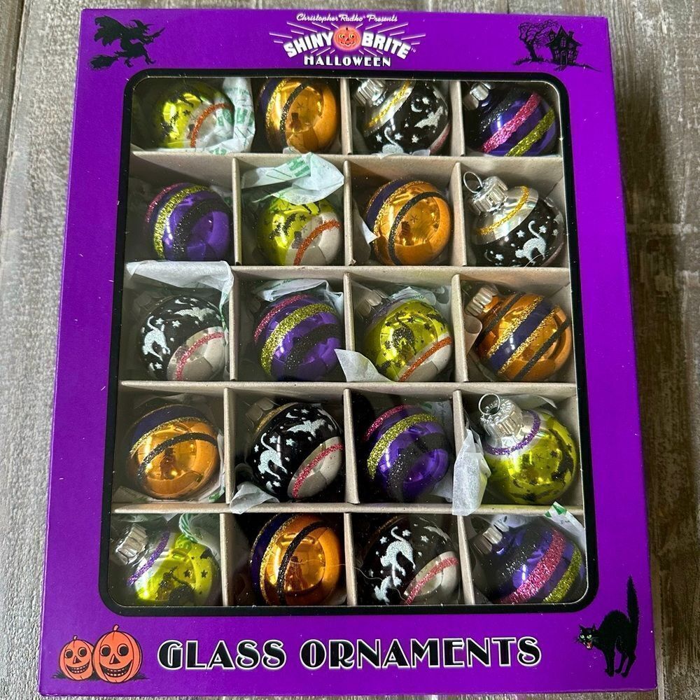 Christopher Radko Halloween Shiny Brite Vintage Mini Ball Ornaments Set 20